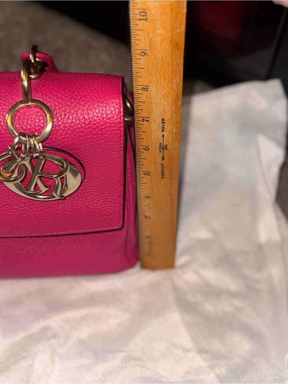 Dior Raspberry Pink Top Handle Pebbled Leather Be Dior with Gold Hardware - Picture 14 of 14